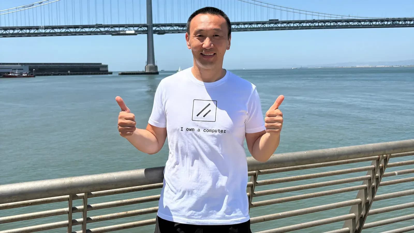 Tim, founder of Mongolia.mx, standing by the San Francisco Bay Bridge